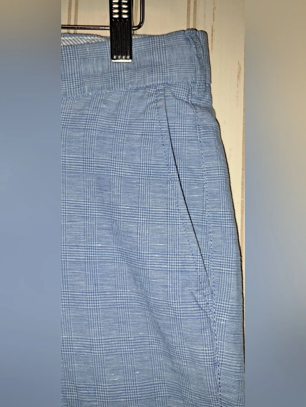 Peter Millar Somerset Pants Linen Cotton Blue Sutle Plaid Windowpane 33x32 Offic